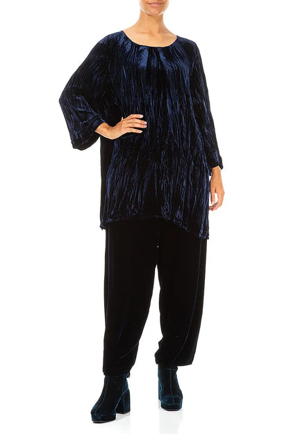 Royal Blue Crumpled Silk Velvet Tunic 4