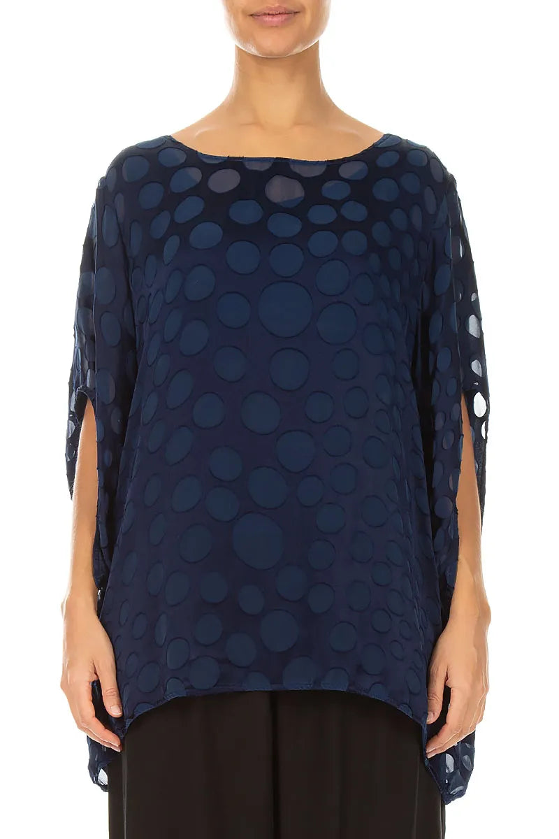 Royal Blue Devoré Bubble Silk Velvet Blouse