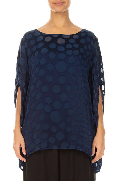 Royal Blue Devoré Bubble Silk Velvet Blouse