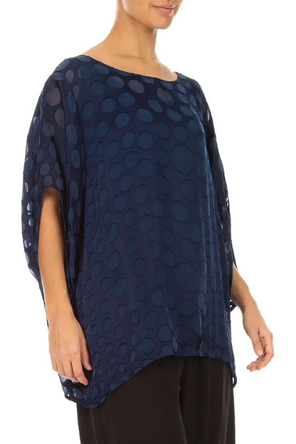 Royal Blue Devoré Bubble Silk Velvet Blouse