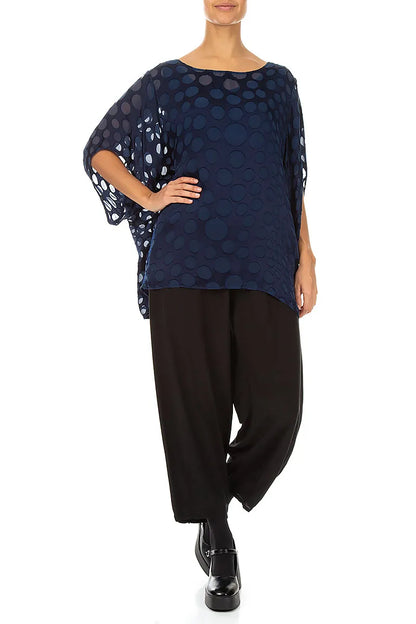 Royal Blue Devoré Bubble Silk Velvet Blouse
