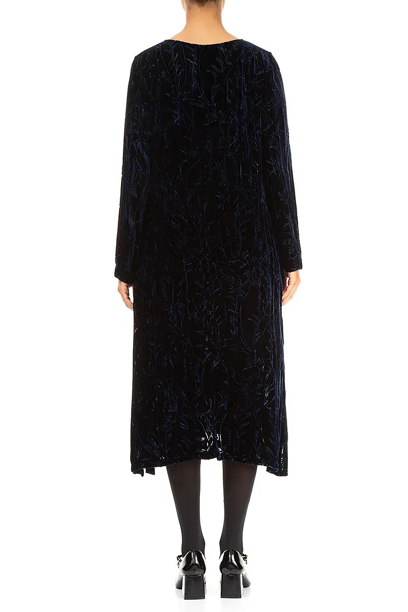 Royal Blue Devoré Feather Crumpled Silk Velvet Dress 2