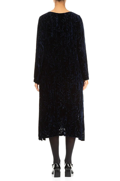 Royal Blue Devoré Feather Crumpled Silk Velvet Dress 2