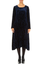 Royal Blue Devoré Feather Crumpled Silk Velvet Dress 1