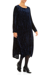 Royal Blue Devoré Feather Crumpled Silk Velvet Dress 3