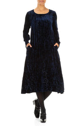 Royal Blue Devoré Feather Crumpled Silk Velvet Dress 4