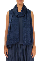 Royal Blue Devoré Feather Silk Scarf 1
