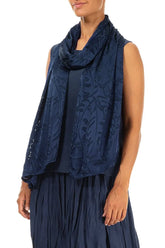 Royal Blue Devoré Feather Silk Scarf 3