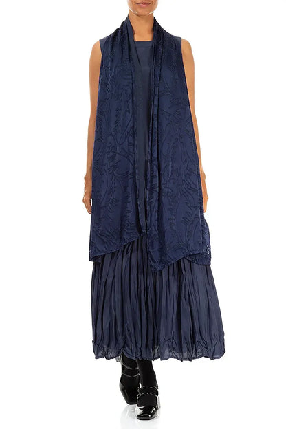 Royal Blue Devoré Feather Silk Scarf 2