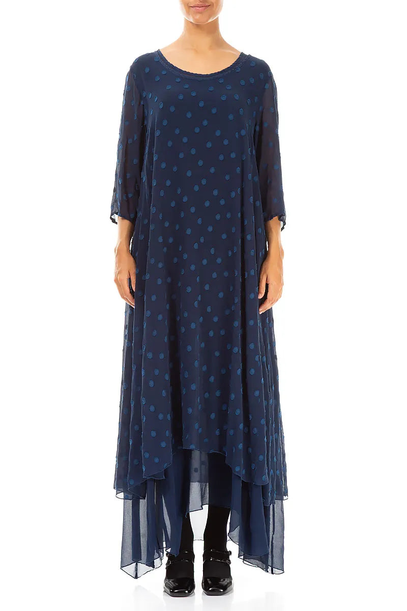 Layered Dotty Royal Blue Silk Dress 1
