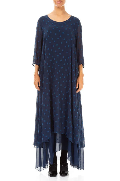 Layered Dotty Royal Blue Silk Dress 1
