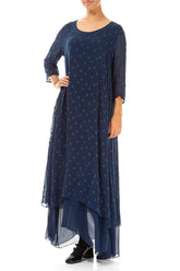 Layered Dotty Royal Blue Silk Dress 4