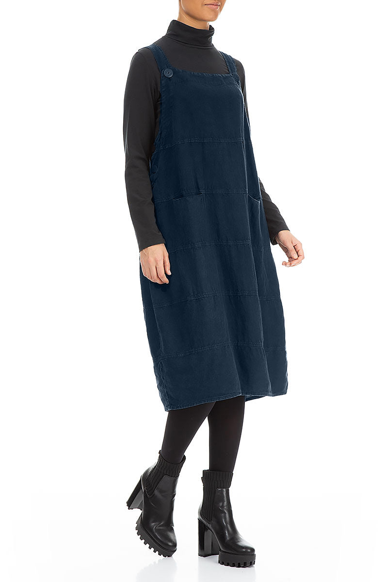 Royal Blue Linen Dungaree Dress 3
