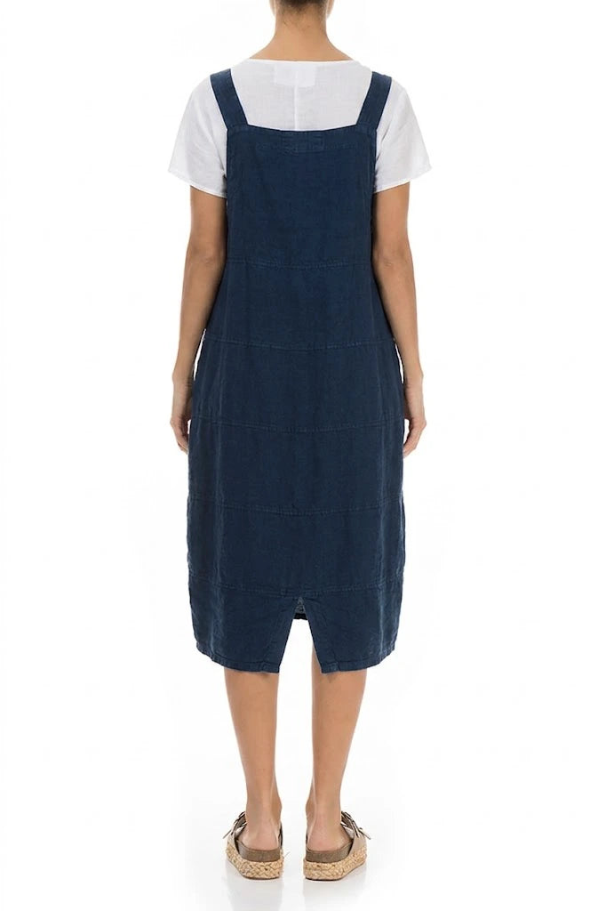 Royal Blue Linen Dungaree Dress 2
