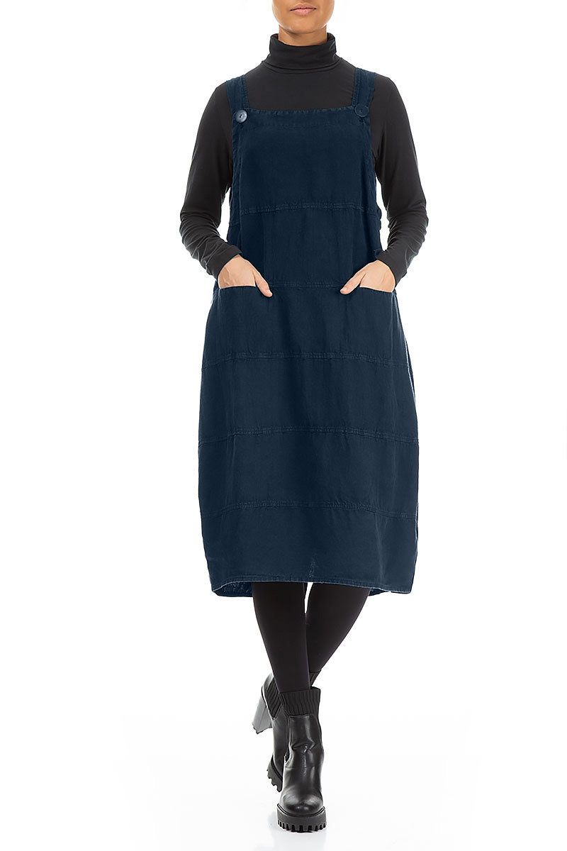 Royal Blue Linen Dungaree Dress 4