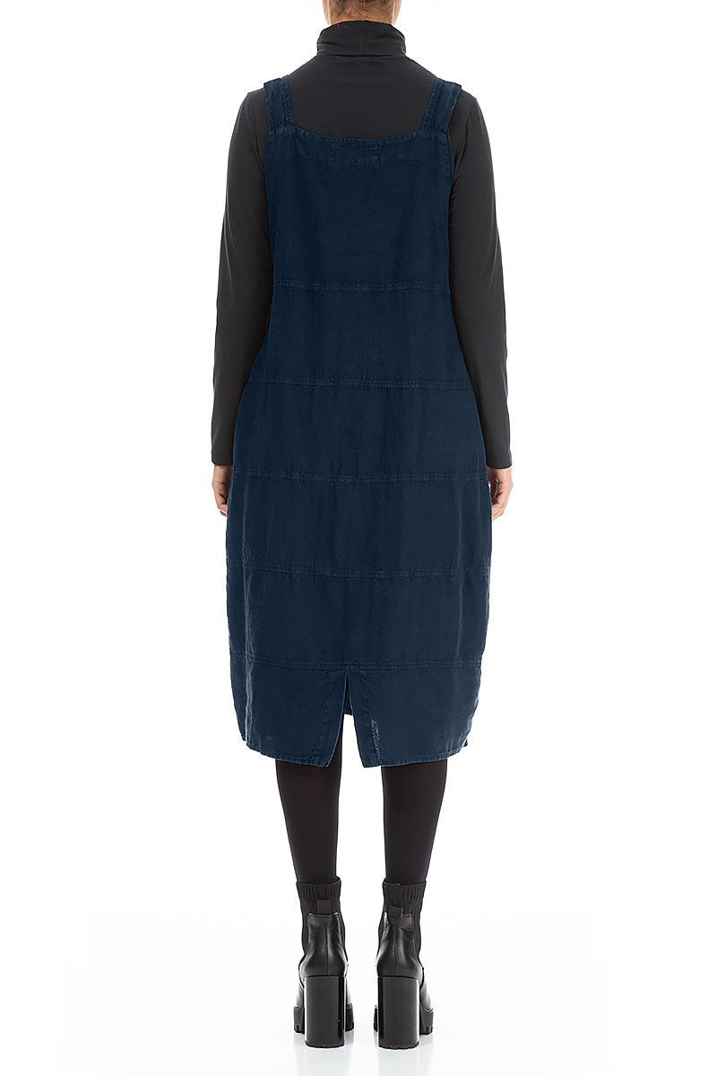 Royal Blue Linen Dungaree Dress 2