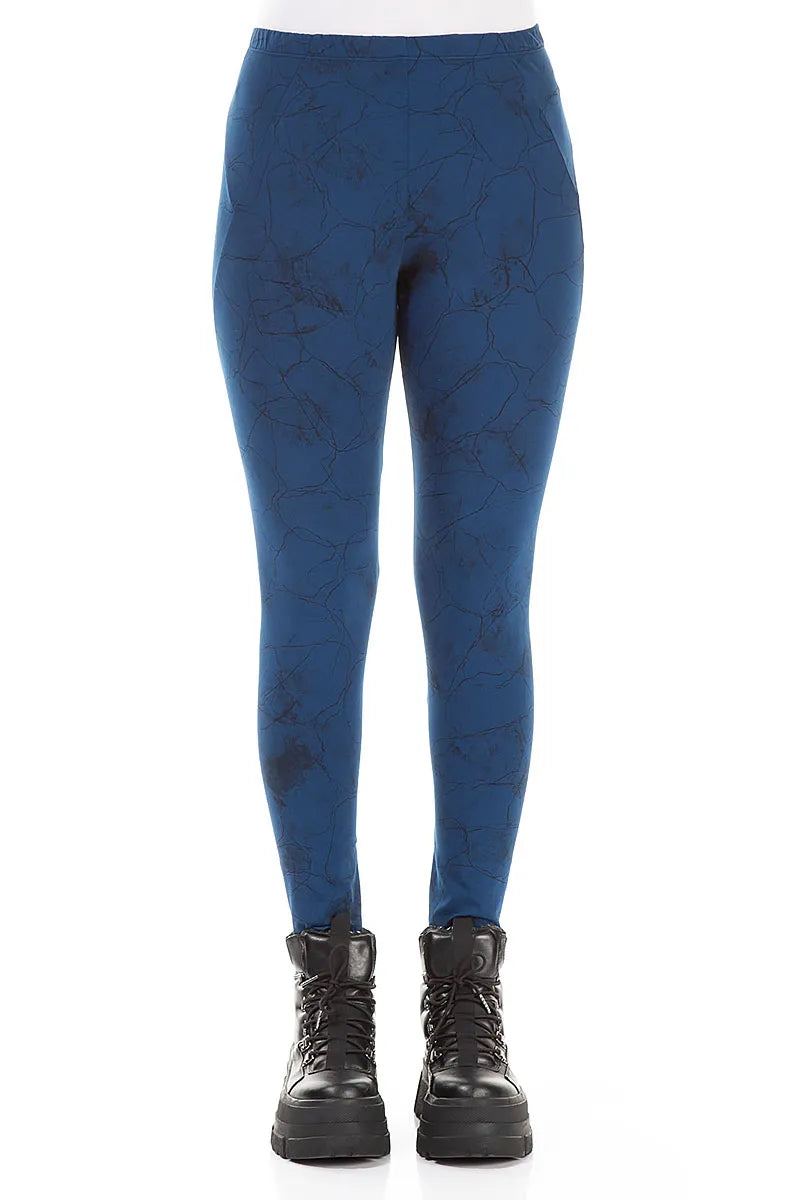 Royal Blue Marble Cotton Leggings 1