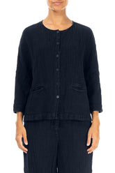 Royal Blue Mélange Linen Jacket Blouse 1