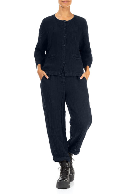 Royal Blue Mélange Linen Jacket Blouse 4