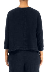 Royal Blue Mélange Linen Jacket Blouse 2