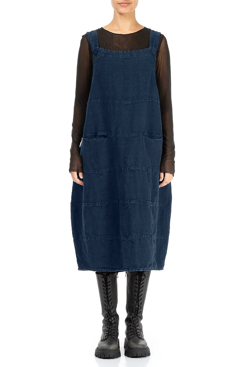 Royal Blue Patterned Linen Dungaree Dress