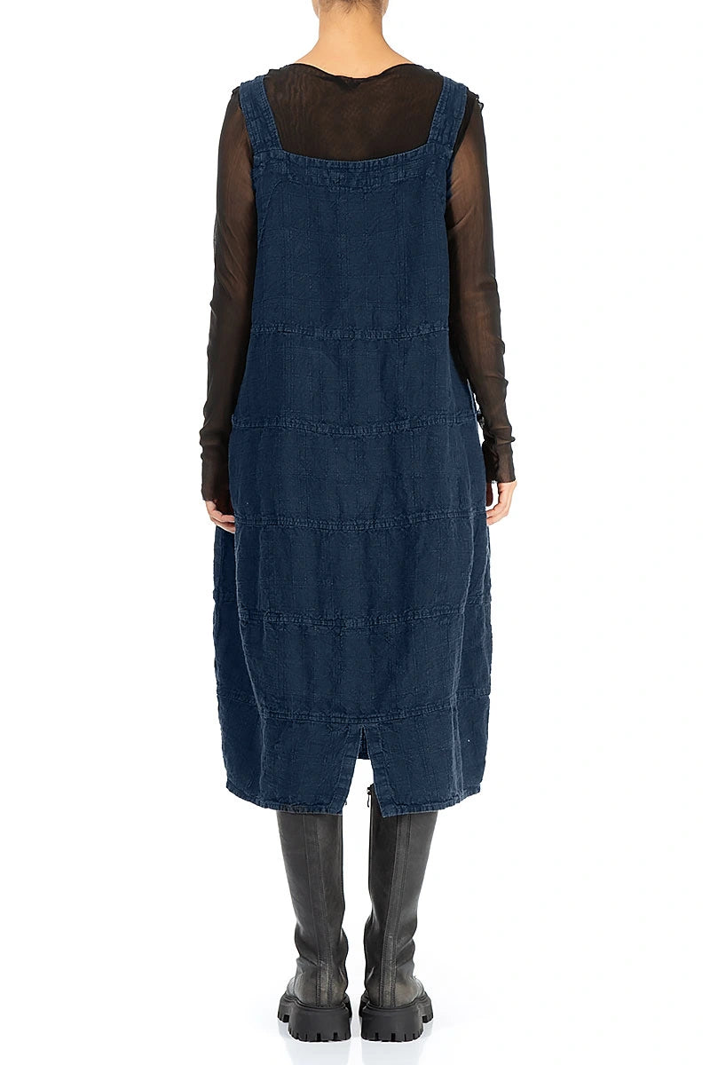 Royal Blue Patterned Linen Dungaree Dress
