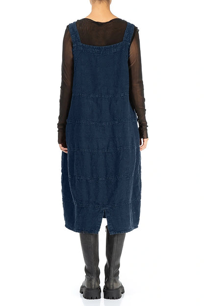 Royal Blue Patterned Linen Dungaree Dress