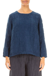 Royal Blue Pleated Silk Linen Blouse 1