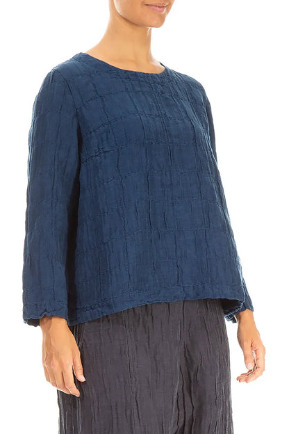 Royal Blue Pleated Silk Linen Blouse 3