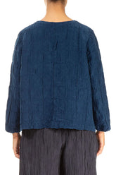 Royal Blue Pleated Silk Linen Blouse 2