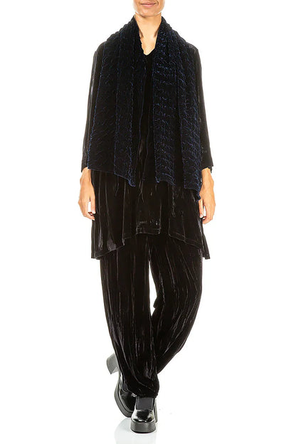 Écharpe plissée en velours de soie bleu roi