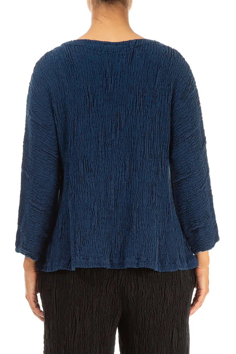 Royal Blue Textured Silk Linen Blouse 2