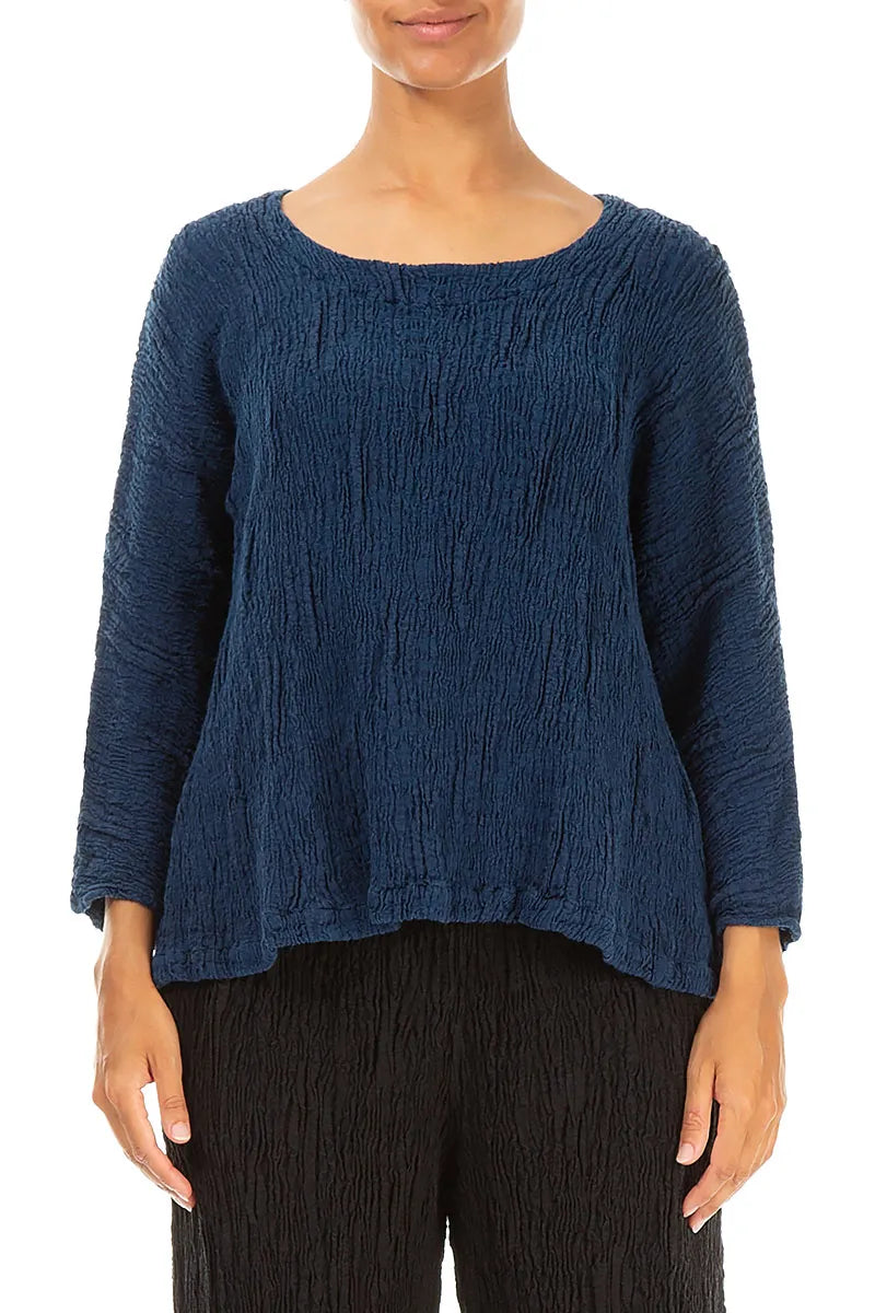 Royal Blue Textured Silk Linen Blouse 1