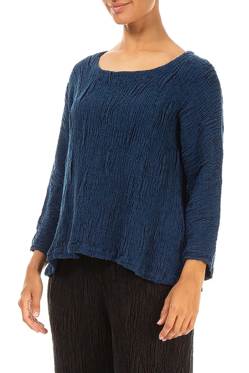 Royal Blue Textured Silk Linen Blouse 3