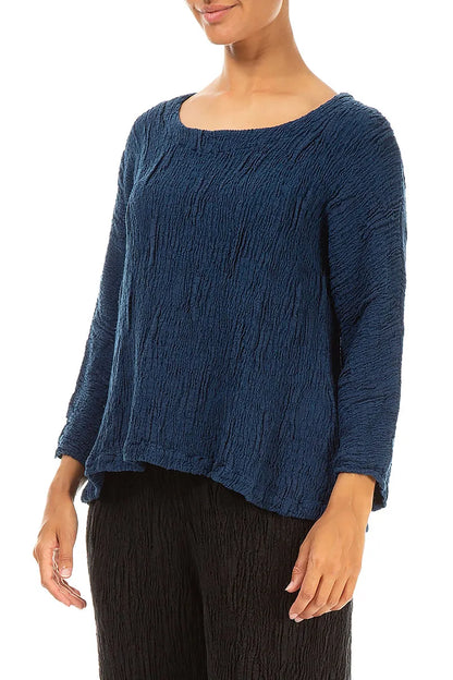 Royal Blue Textured Silk Linen Blouse 3