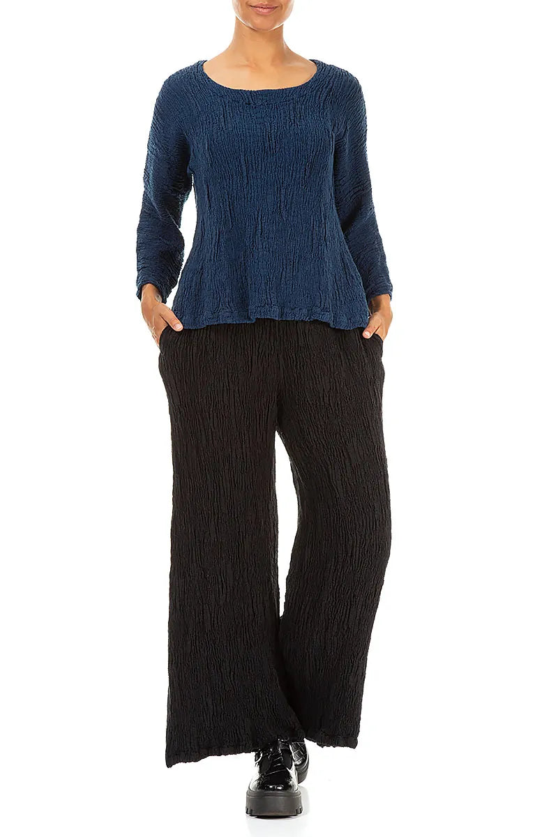 Royal Blue Textured Silk Linen Blouse 4