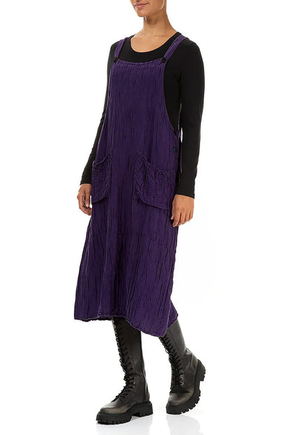 Royal Purple Crinkled Silk Linen Dungaree Dress 3