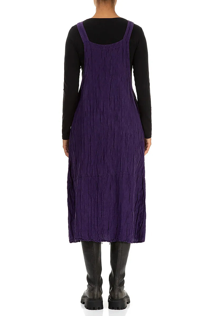 Royal Purple Crinkled Silk Linen Dungaree Dress 2
