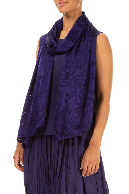 Royal Purple Devoré Feather Silk Scarf 3