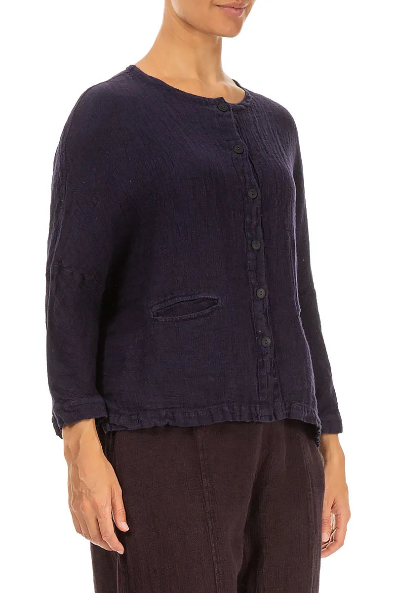 Royal Purple Mélange Linen Jacket Blouse 3