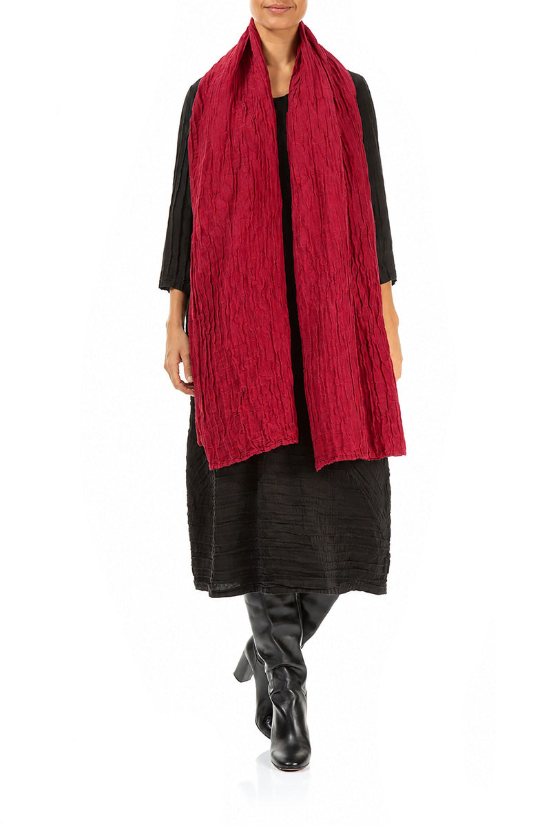 Ruby Crinkled Silk Linen Scarf