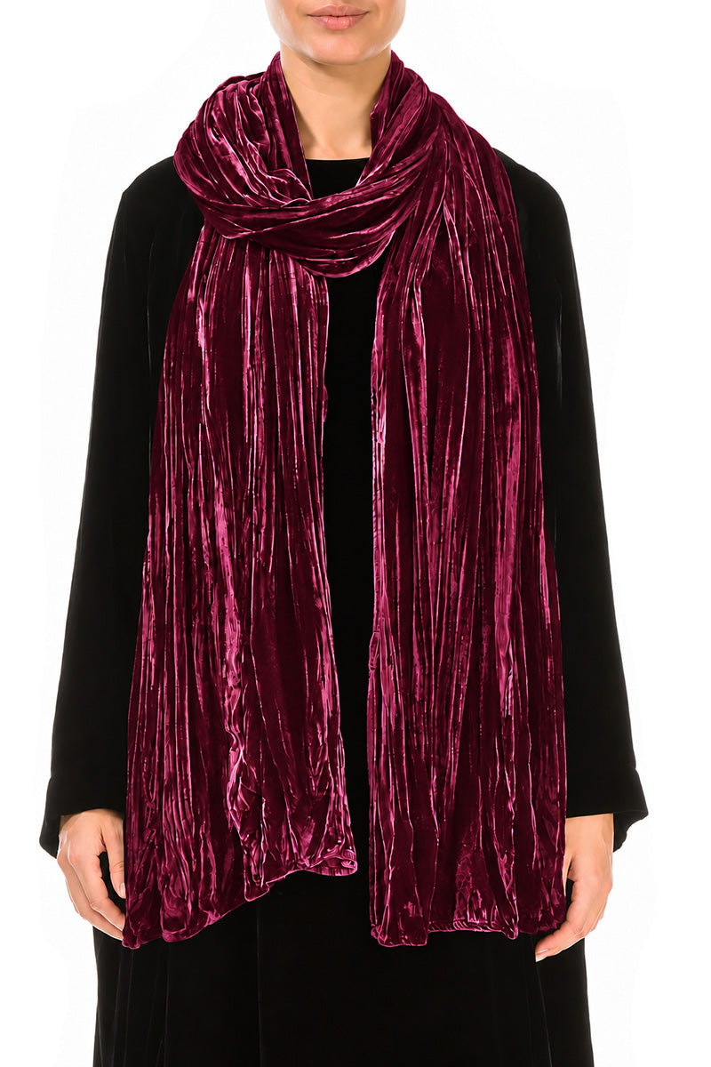 Ruby Crumpled Silk Velvet Scarf 1