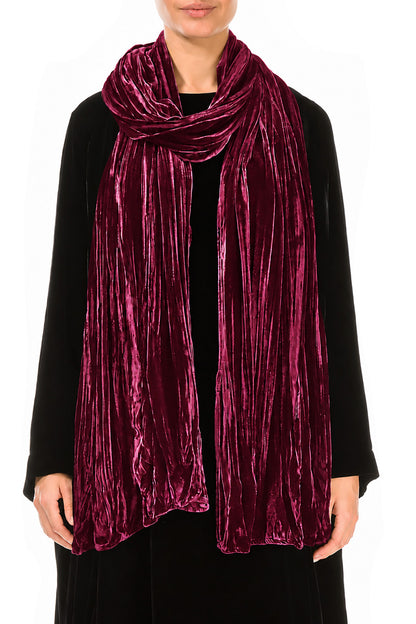 Ruby Crumpled Silk Velvet Scarf 1