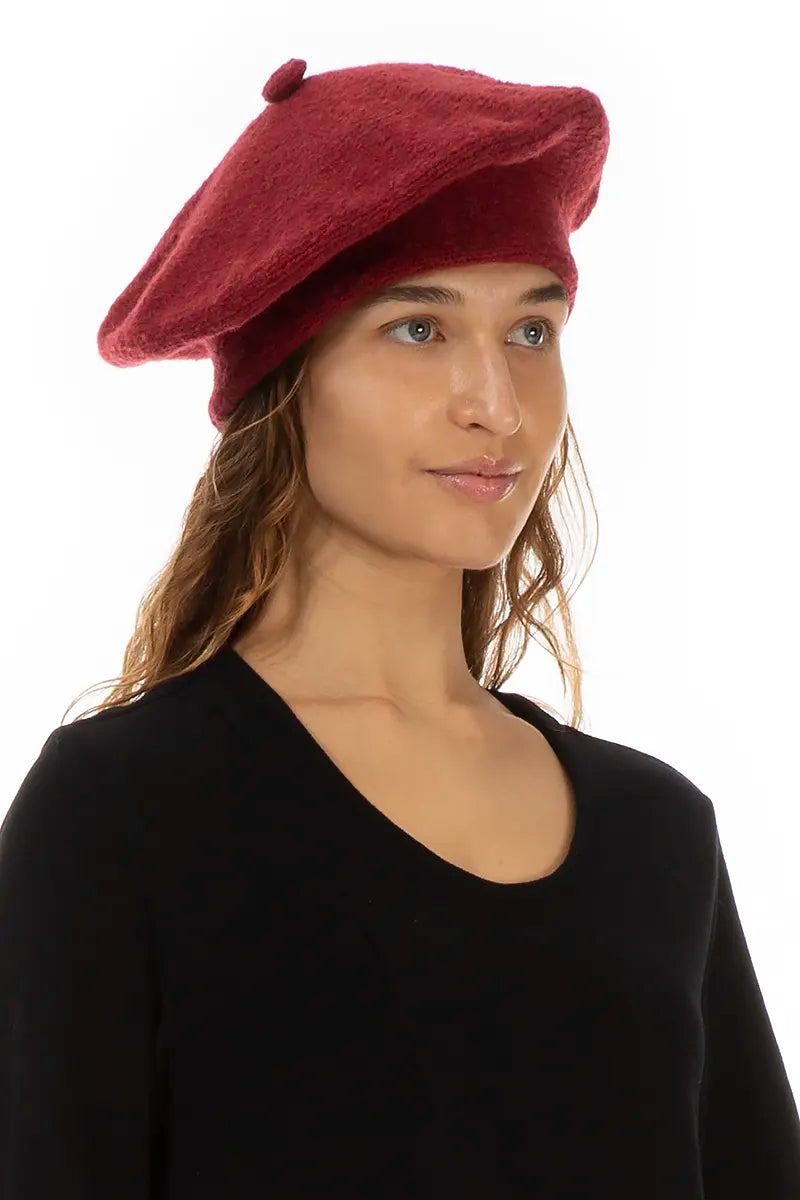 Ruby Red Knitted Wool Beret 1