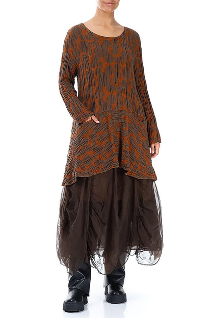 Ruched Aged Copper Silk Chiffon Skirt 4