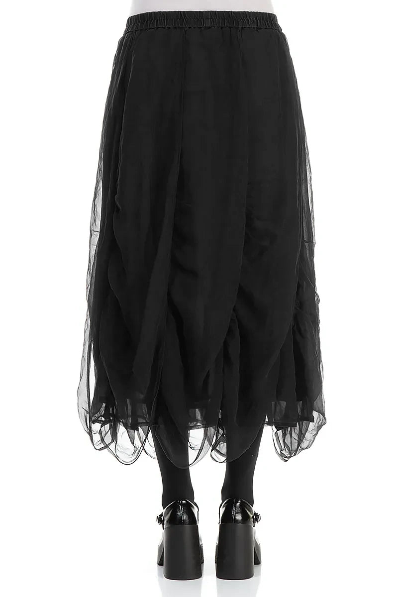 Ruched Black Silk Chiffon Skirt 2