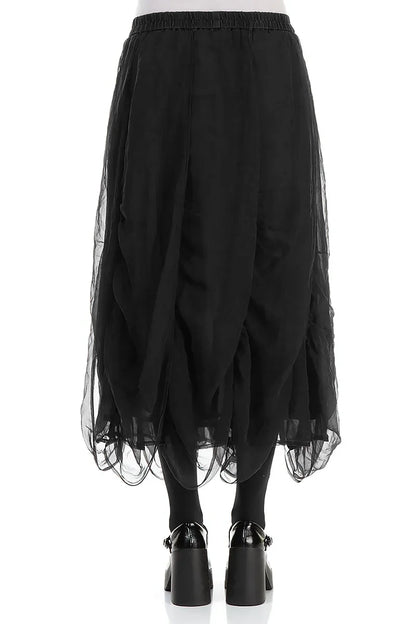 Ruched Black Silk Chiffon Skirt 2