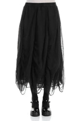 Ruched Black Silk Chiffon Skirt 1