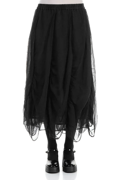 Ruched Black Silk Chiffon Skirt 1