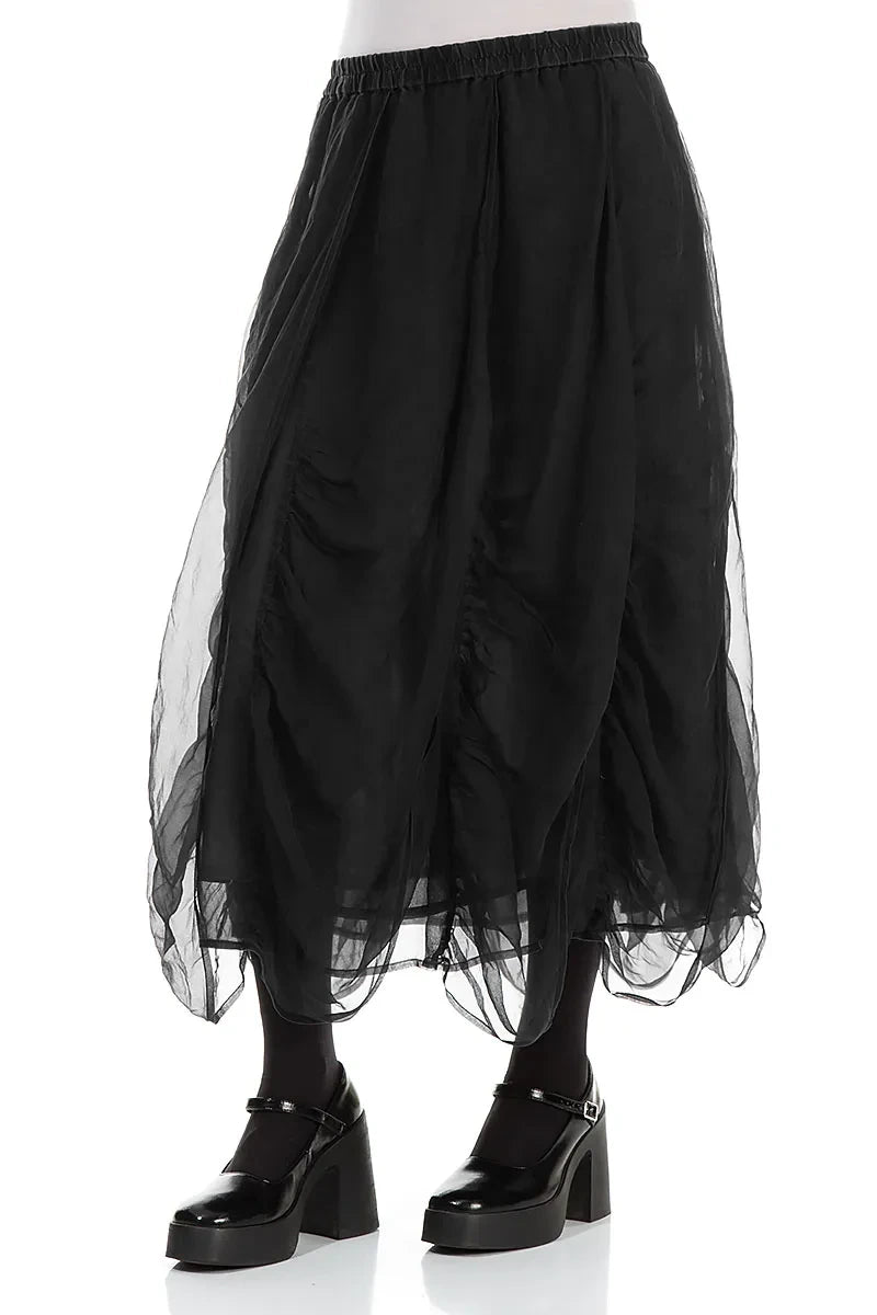 Ruched Black Silk Chiffon Skirt 3